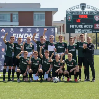 Young soccer players from Ontario celebrate after being scouted and offered university spots at the FindME Showcase.
