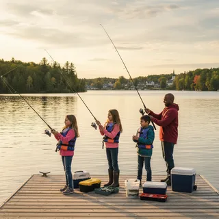 A family fishes together on a sunny day at an accessible Southern Ontario fishing spot.