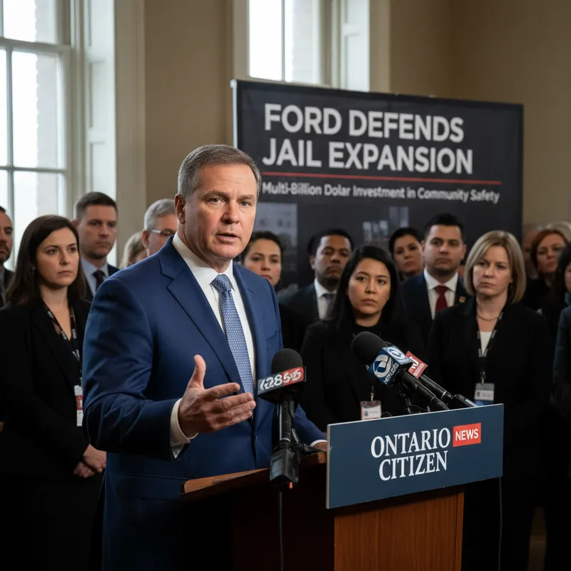 Ontario Premier Doug Ford speaks at a press conference regarding the province's correctional system expansion plan.