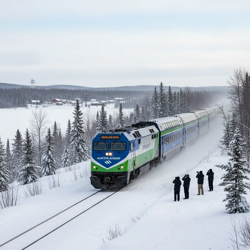 The Northlander passenger train undergoes testing on tracks in a realistic Northern Ontario setting.