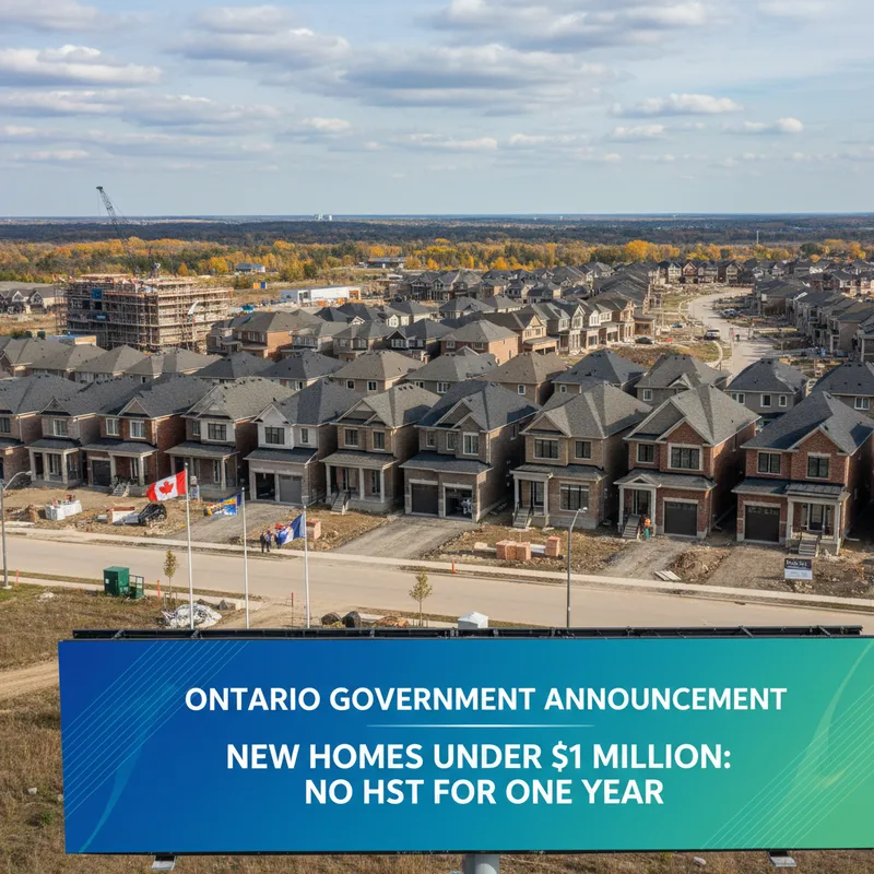 Wide shot of a newly constructed Ontario home with a bright sky, symbolizing housing construction stimulation.