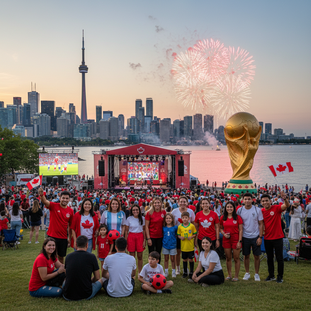 FIFA World Cup themed party with fireworks celebration in Toronto for Canada Day.