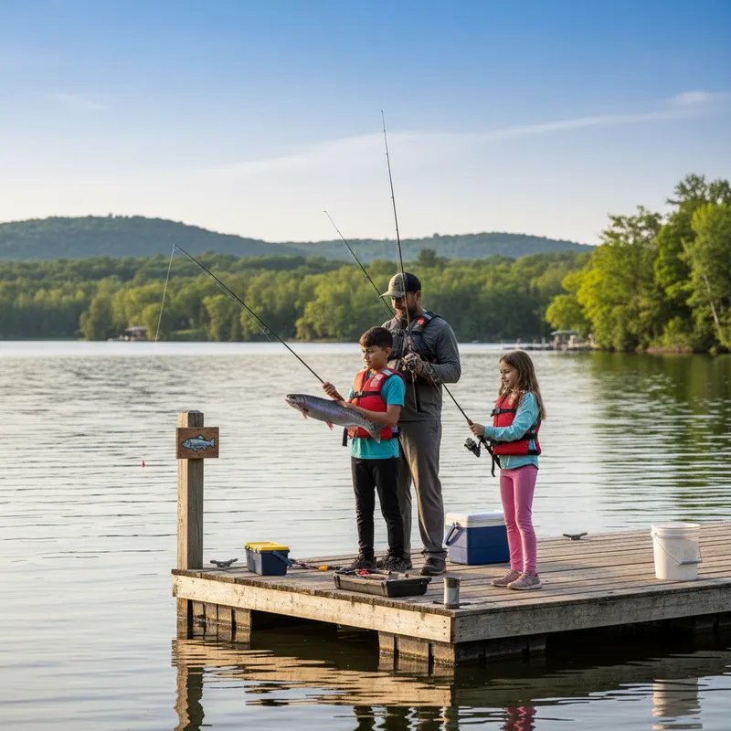 A family enjoys a sunny day fishing at an accessible spot in Southern Ontario.